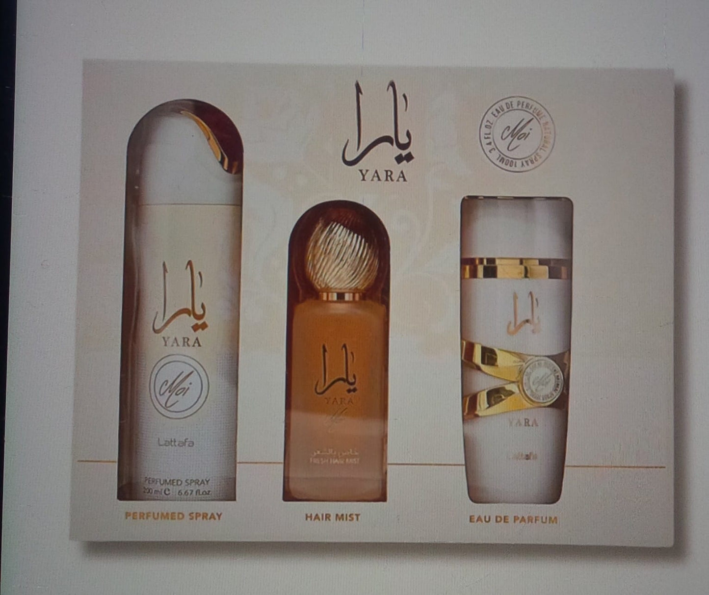 Yara Moi Set( Perfume, body spray y Hair spray)
