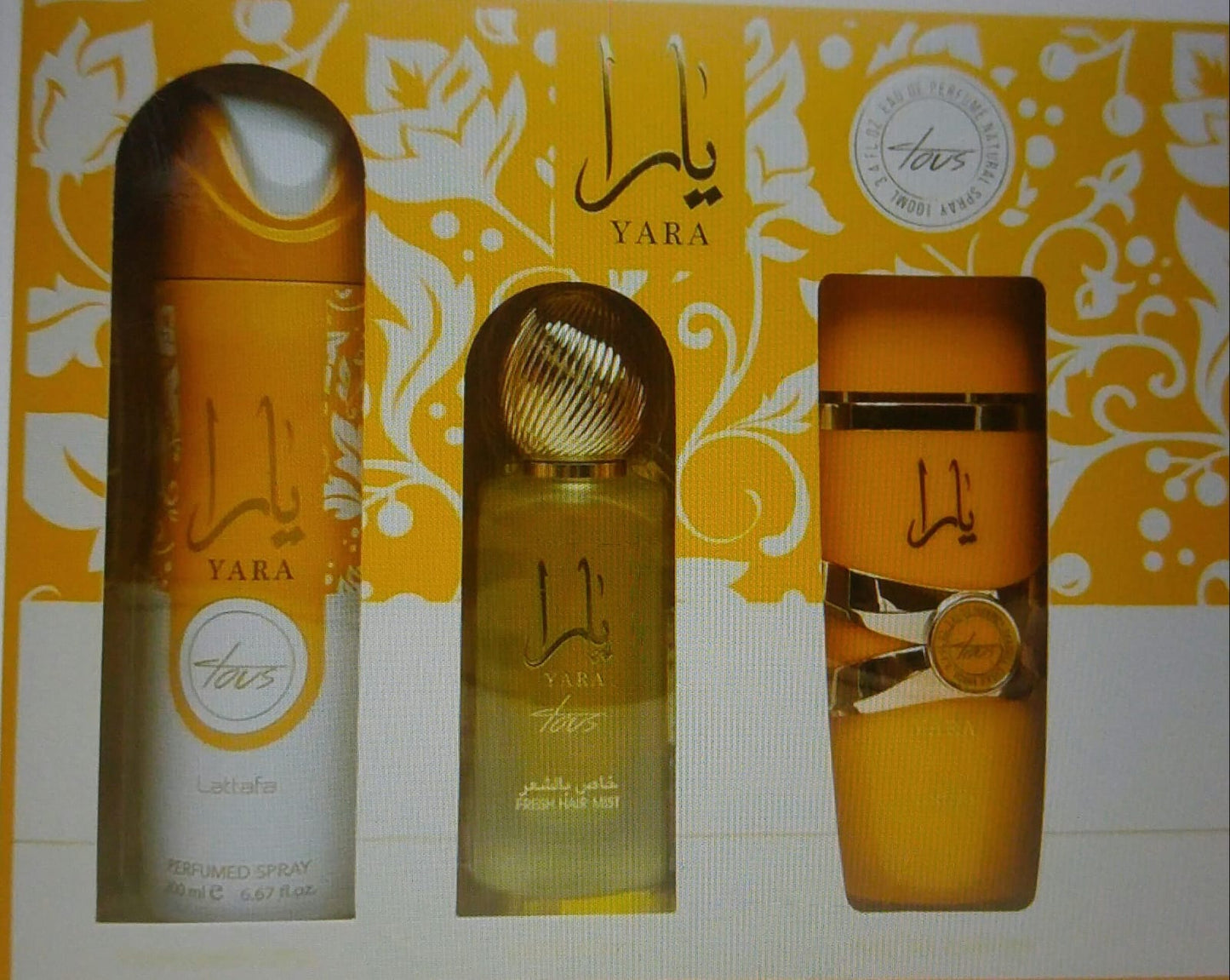 Yara Tous Set (Perfume, Body Spray, Hair spray)